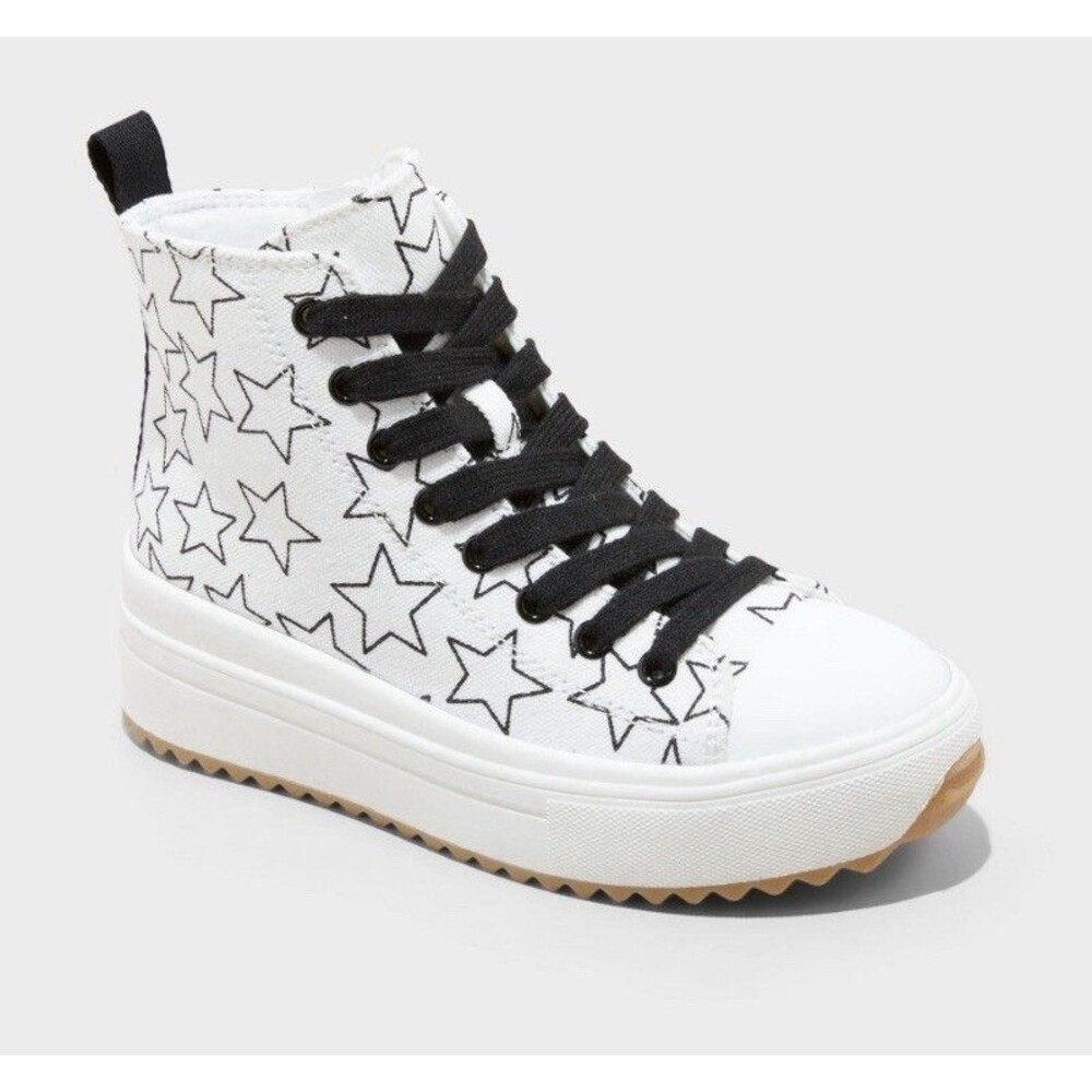 Art Class Kids High-Top Platform Sneakers White Star Print Size 1 Box Included